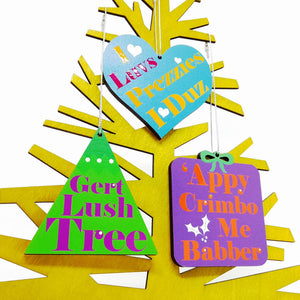 Bristolian Colourful Wooden Christmas Tree Decorations / Charms / Baubles