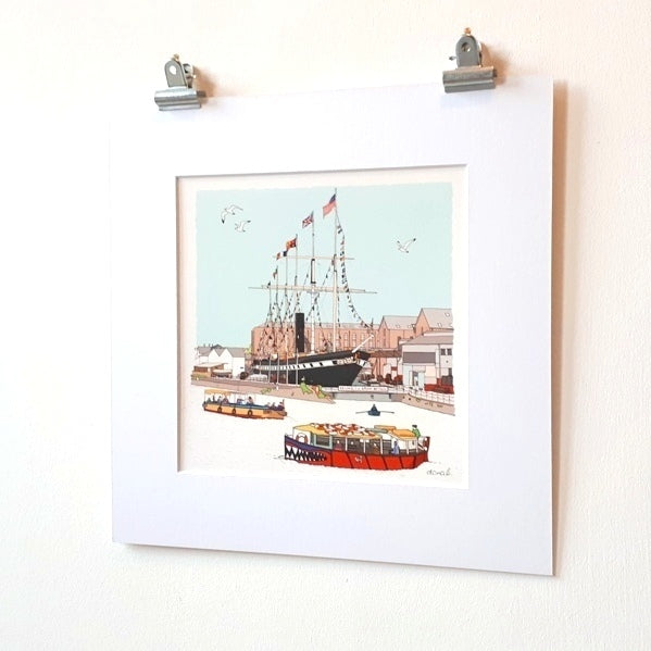 Load image into Gallery viewer, Bristol SS Great Britain &amp; Harbour Mounted Print
